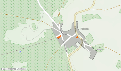 schematische Karte von Rieben mit Kirchhof und heutigem Friedhof